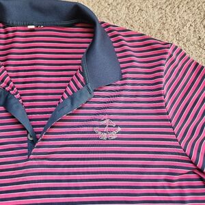 Adidas Saratoga National Golf Club Polo Collared Pink Blue Stripe Mens XL Preppy